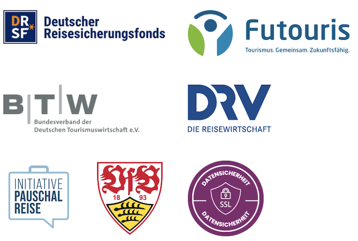 Deutscher Reisesicherungsfonds, Futouris, BTW, DRV, Initiative Pauschalreise, SSL und weitere Sicherheitspartner Logos